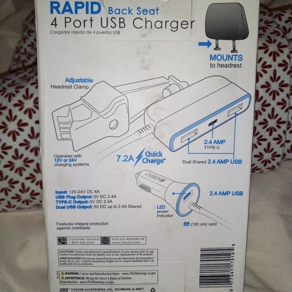 NEW IN BOX RAPID Back Seat 4 Port USB Charger - Picture 4 of 5